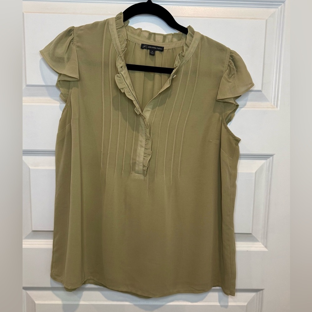 Adrianna Papell Ruffled Cap Sleeve Blouse - Olive